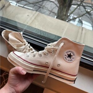 Converse Cream High Tops with Red Accents